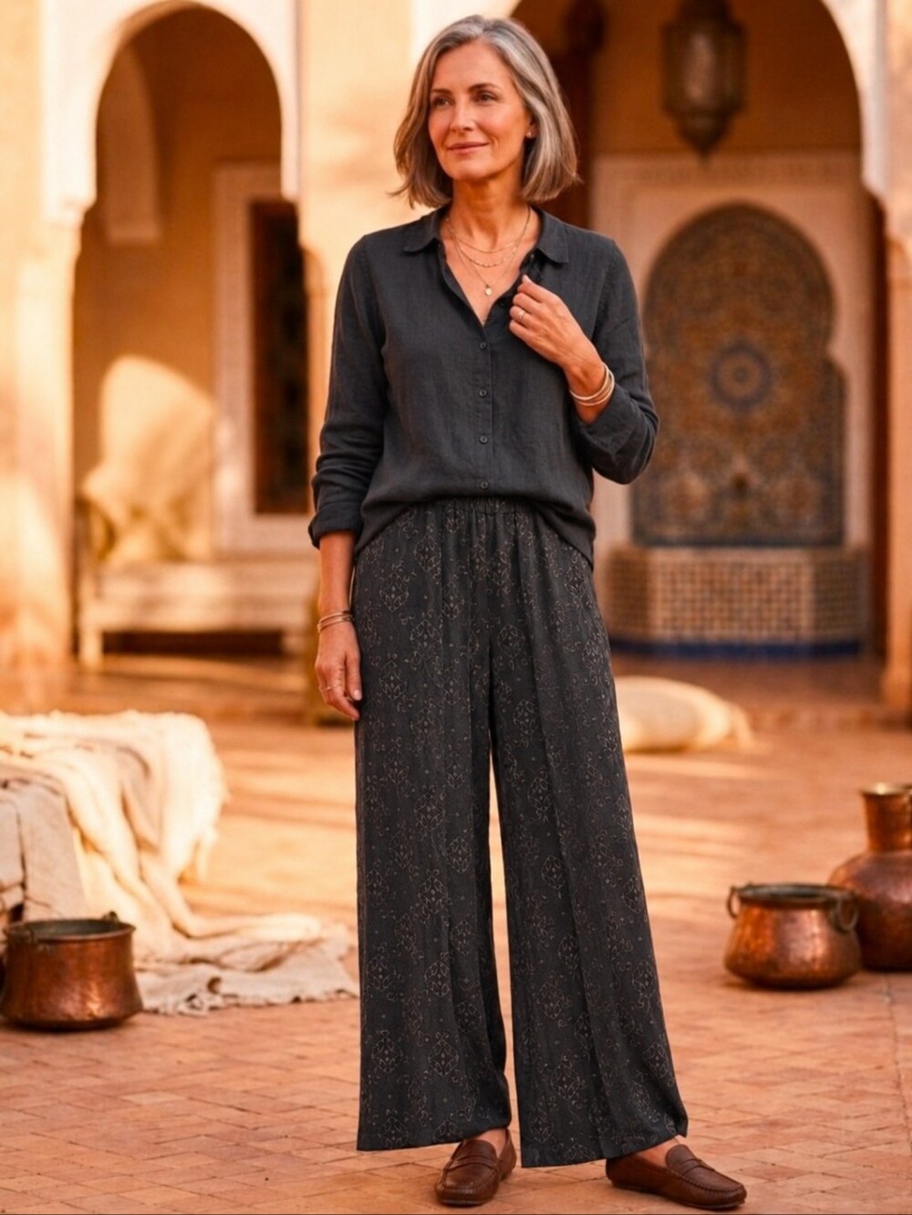 CP SHADES wide leg elastic waist Jacquard pants , size large